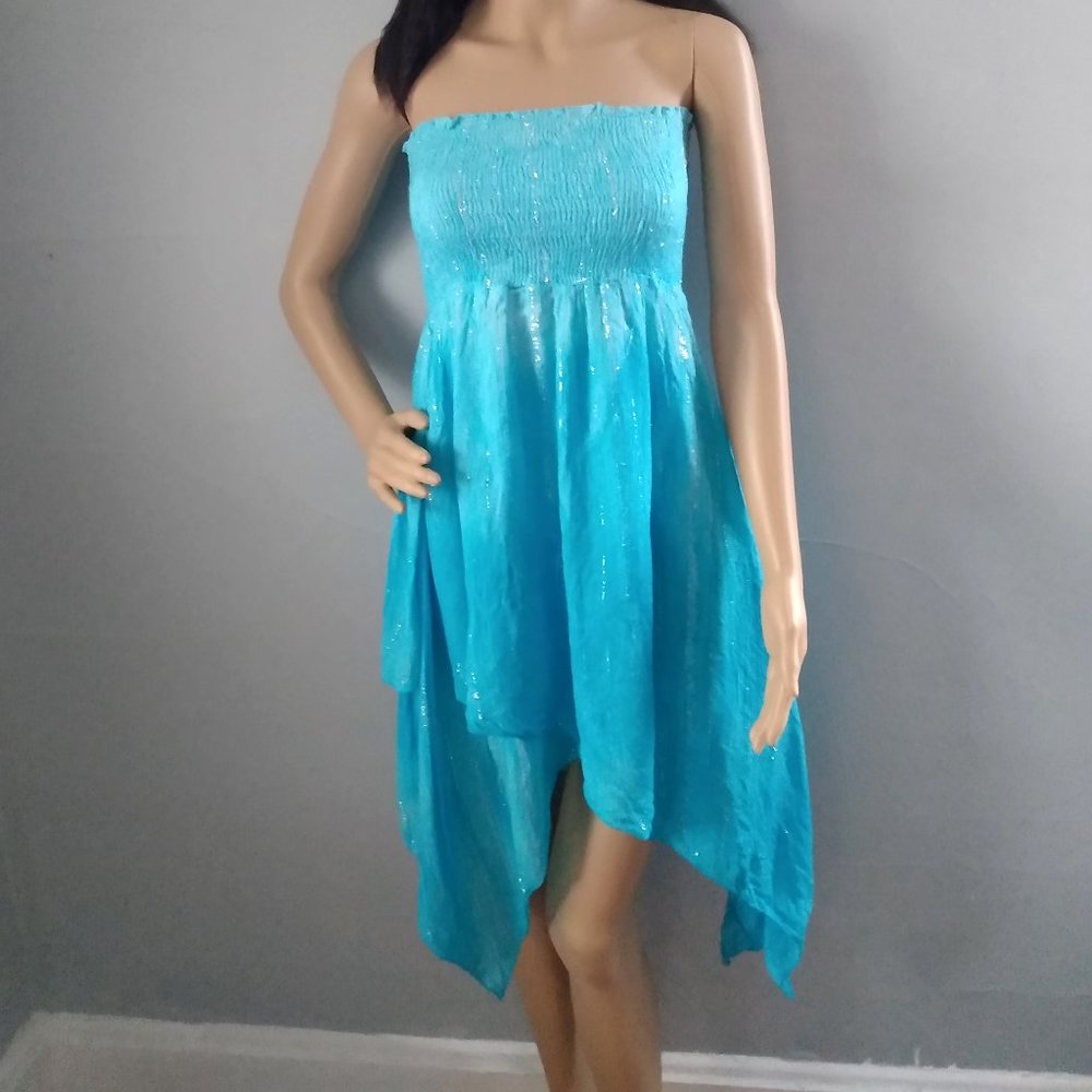 Sparkling Turquoise/Aqua Strapless Mini Cocktail Party Dress-MPH Collection-S